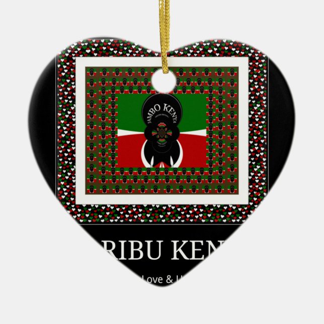 Karibu Kenya: Vibrant National Flag Colours Hakuna Ceramic Tree Decoration (Front)