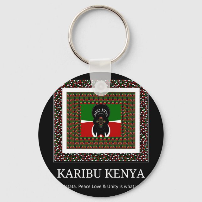 Karibu Kenya: Vibrant National Flag Colours Hakuna Key Ring (Front)
