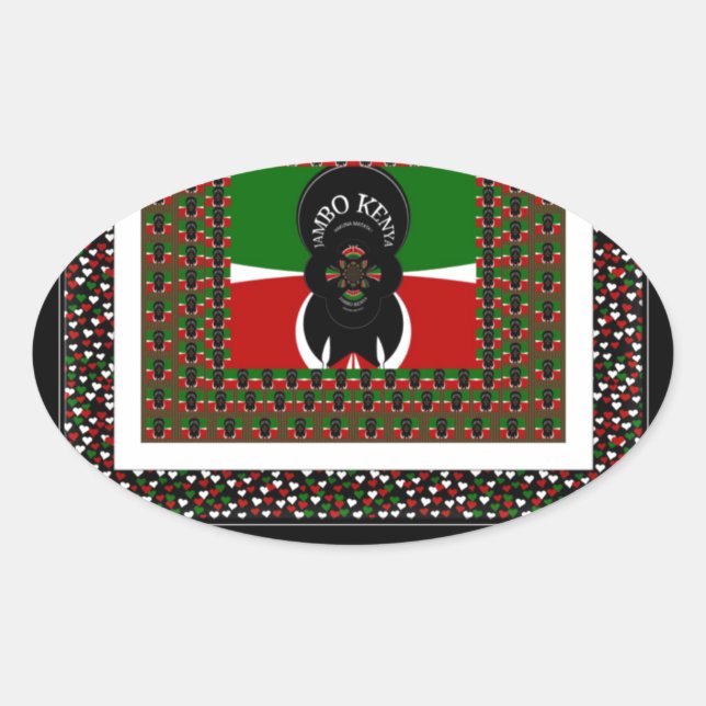 Karibu Kenya: Vibrant National Flag Colours Hakuna Oval Sticker (Front)