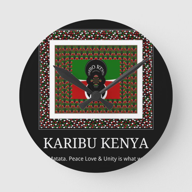 Karibu Kenya: Vibrant National Flag Colours Hakuna Round Clock (Front)