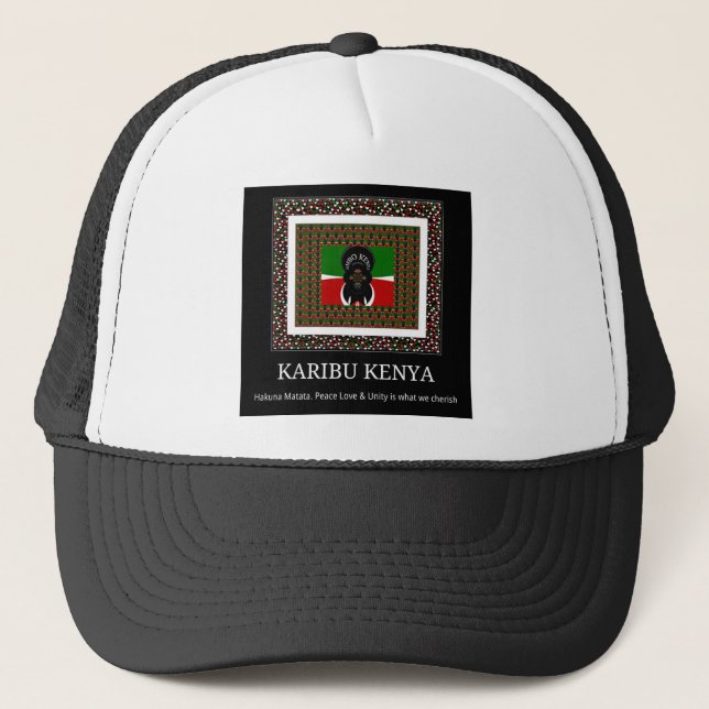 Karibu Kenya: Vibrant National Flag Colours Hakuna Trucker Hat (Front)