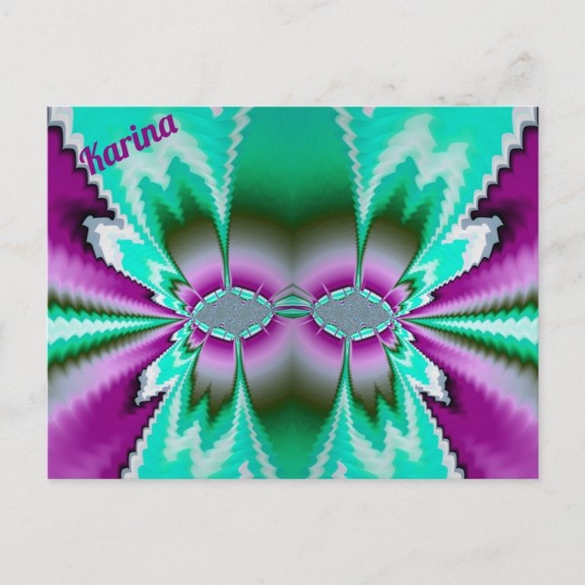 KARINA ~ 3D Fractal Design Pattern ~ Green Purple  Postcard (Front)