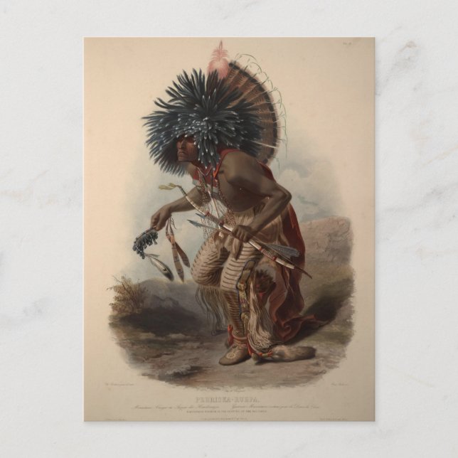 Karl Bodmer-Minatarre Warrior in Dog Dance Costume Postcard (Front)