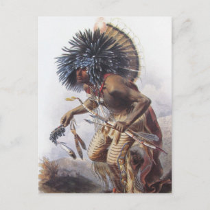 Karl Bodmer - Moennitarri Warrior doing Dog Dance Postcard