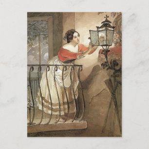 Karl Bryullov- Italian Woman Lightning a Lamp Postcard