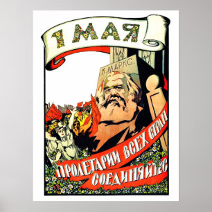 Karl Marx, first may, labour day, vintage communis Poster