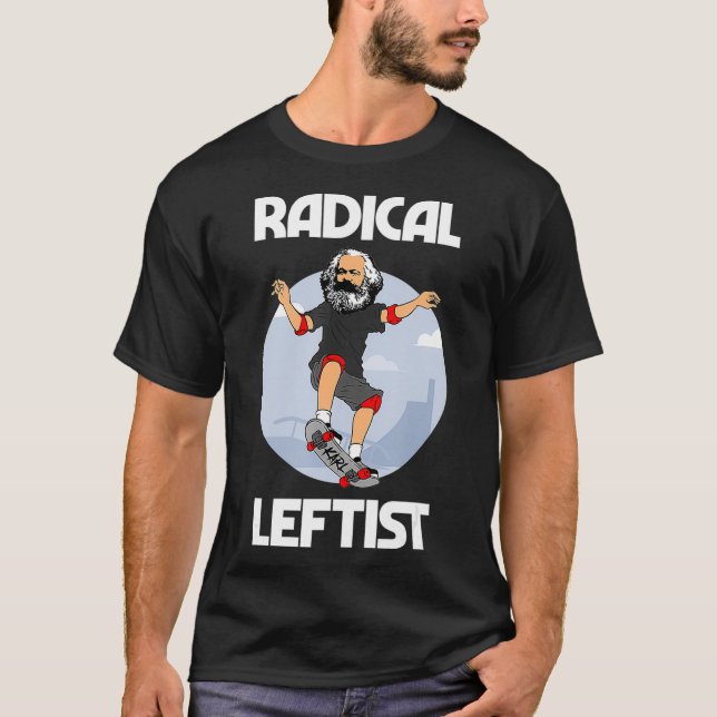Karl Marx Skateboarding Radical Leftist Funny T-Shirt (Front)