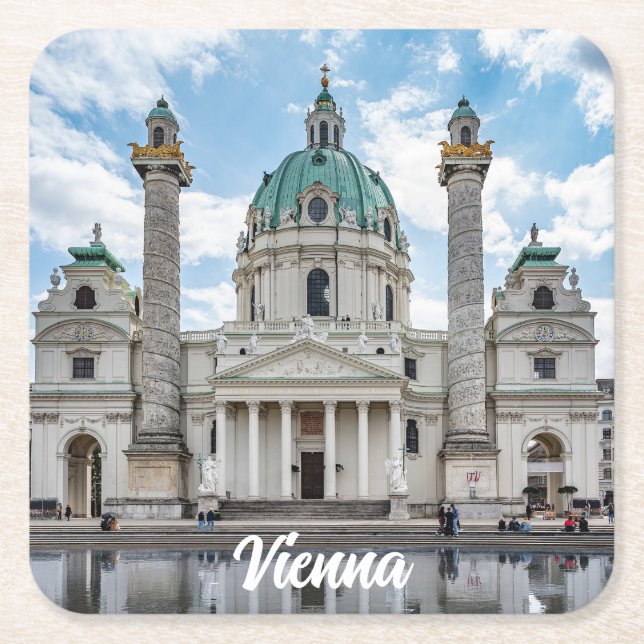 Karlskirche in Vienna, Austria Square Paper Coaster (Front)