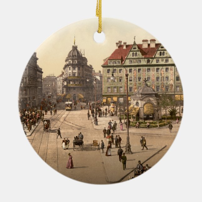 Karlsplatz and Railway Station, Munich, Germany Ceramic Tree Decoration (Back)