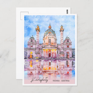 Karlsplatz Vienna Austria Travel Place Watercolor Postcard