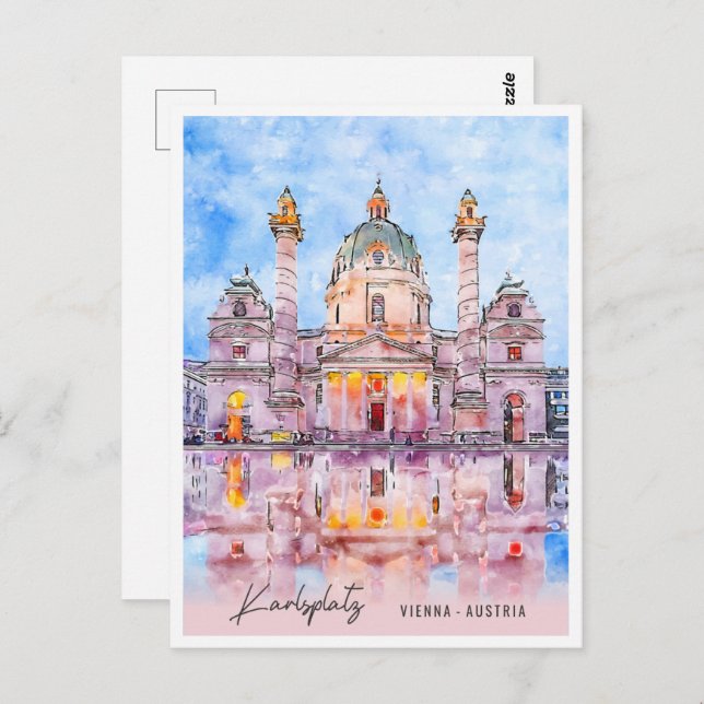 Karlsplatz Vienna Austria Travel Place Watercolor Postcard (Front/Back)