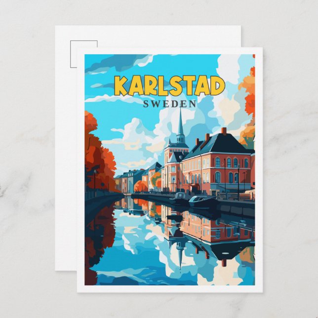 Karlstad Sweden vintage travel illustration Postcard (Front/Back)