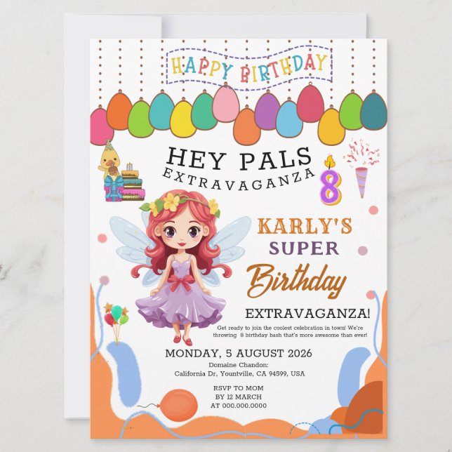 Karly's Fairy Princess 8th Birthday Invitation (Front)