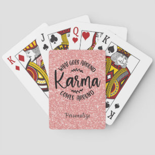 Karma Quote Pink Glitter Personalised Playing Cards