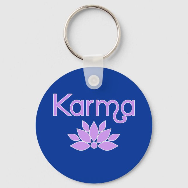 Karma with Lotus Flower Tshirt Key Ring (Front)
