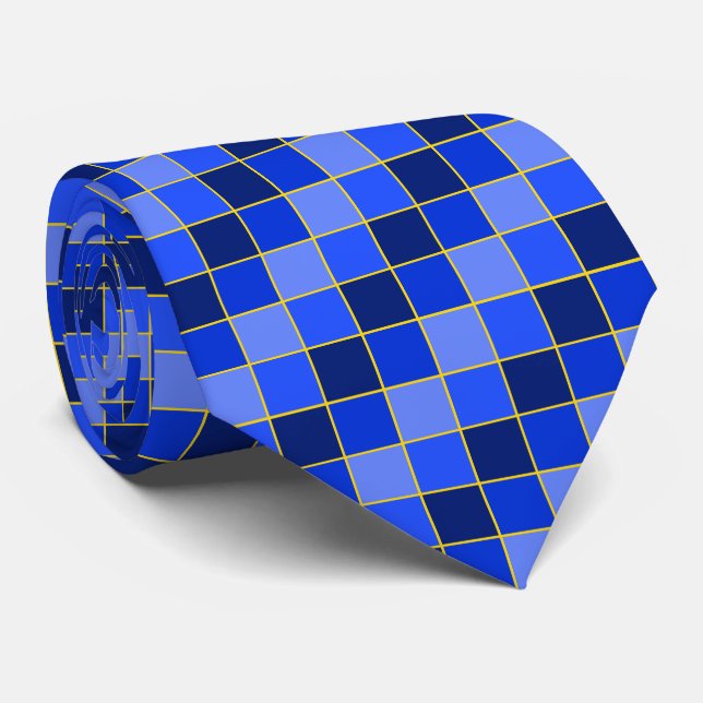 Karner Blue Butterfly Checks Blue and Yellow Tie (Rolled)