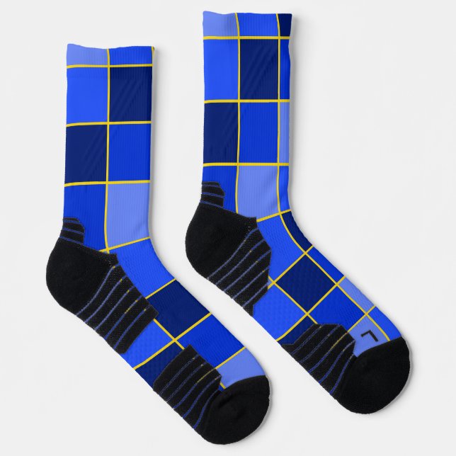Karner Blue Butterfly Oversized Checks Blue Yellow Socks (Right)