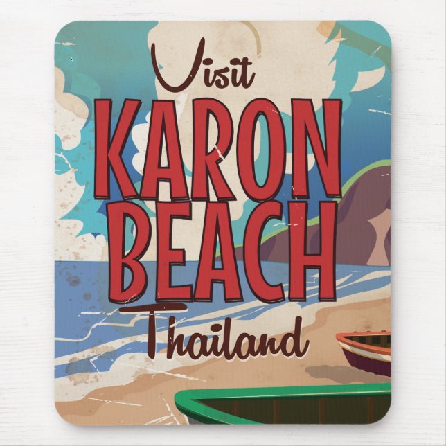 Karon Beach thailand vintage travel poster Mouse Mat (Front)