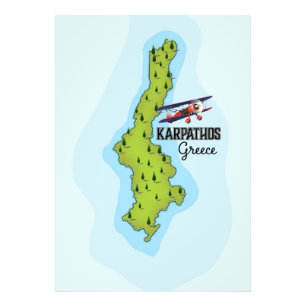 Karpathos Greek Map Illustrated travel poster