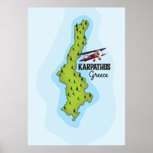 Karpathos Greek Map Illustrated travel poster
