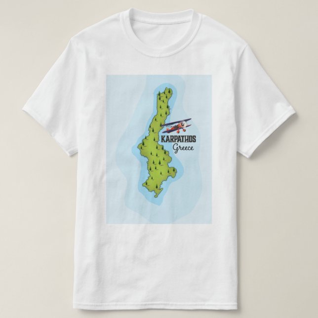 Karpathos Greek Map Illustrated travel poster T-Shirt (Design Front)