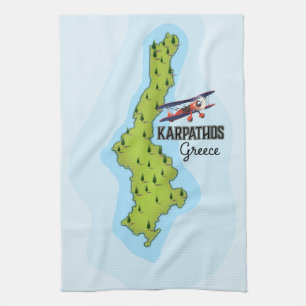 Karpathos Greek Map Illustrated travel poster Tea Towel