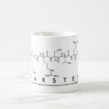 Mug featuring the name Karsten spelled out in the single letter amino acid code