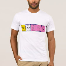 Shirt featuring the name Karsten spelled out in symbols of the chemical elements