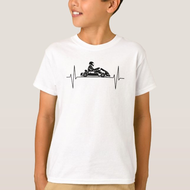 Kart Go-kart Kart Racing Heartbeat Line Gift T-Shirt (Front)