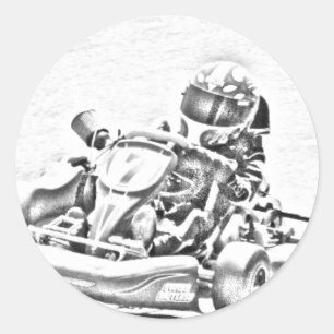 Kart Racing B/W Shading Classic Round Sticker
