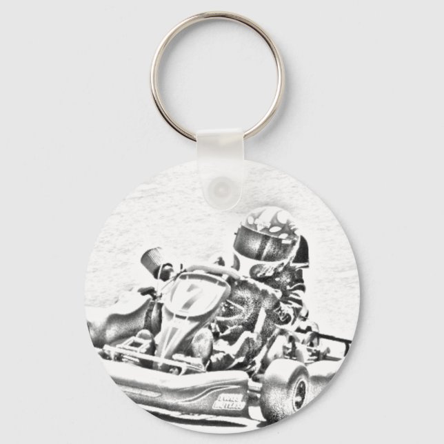 Kart Racing B/W Shading Key Ring (Front)
