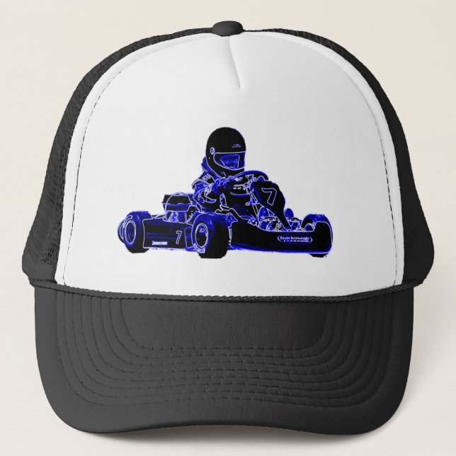Kart Racing Blue and White Trucker Hat (Front)