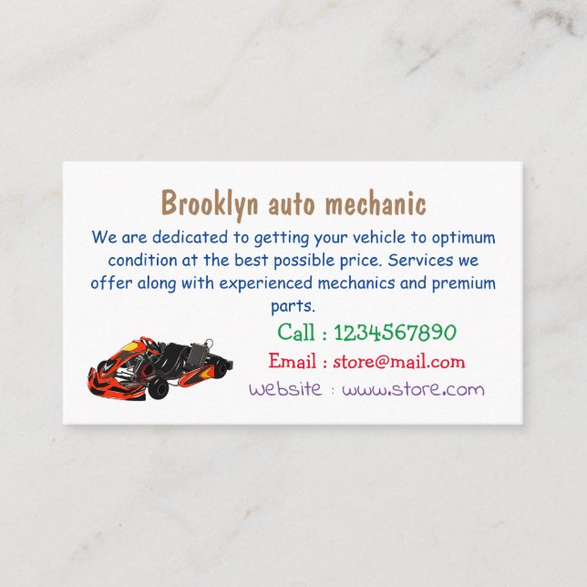 Kart racing cartoon illustration business card (Front)
