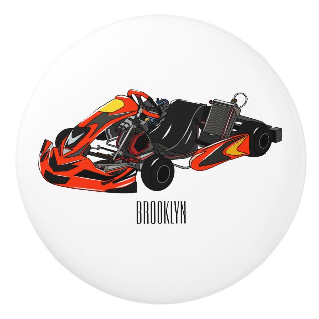 Kart racing cartoon illustration ceramic knob (Front)