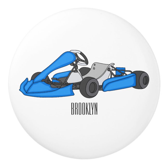 Kart racing cartoon illustration ceramic knob (Front)