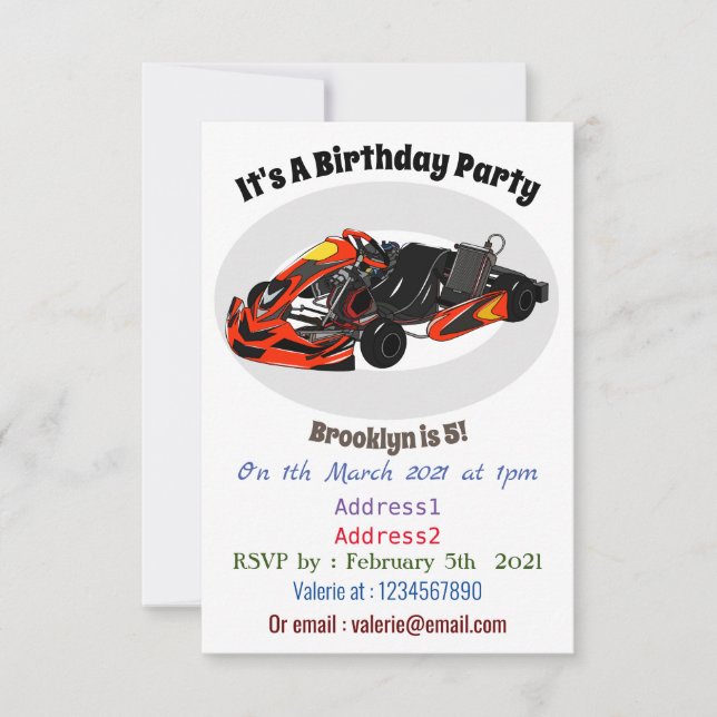 Kart racing cartoon illustration invitation (Front)