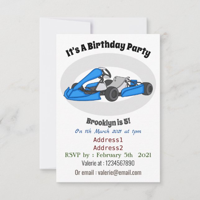 Kart racing cartoon illustration invitation (Front)