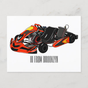 Kart racing cartoon illustration postcard