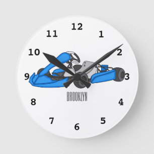 Kart racing cartoon illustration round clock