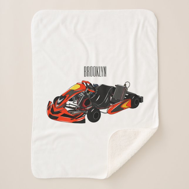 Kart racing cartoon illustration sherpa blanket (Front)
