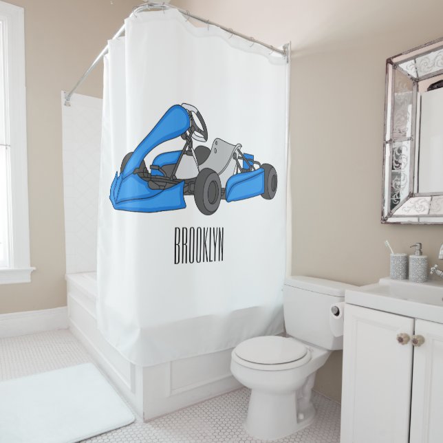 Kart racing cartoon illustration shower curtain (In Situ)
