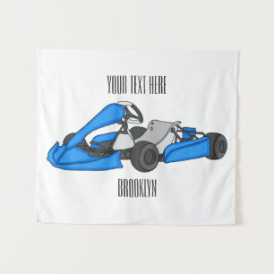 Kart racing cartoon illustration tapestry