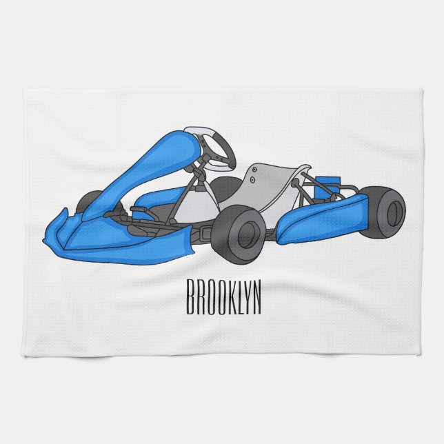 Kart racing cartoon illustration  tea towel (Horizontal)