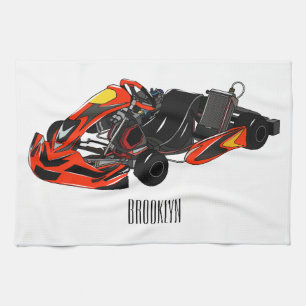Kart racing cartoon illustration tea towel