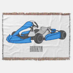 Kart racing cartoon illustration throw blanket