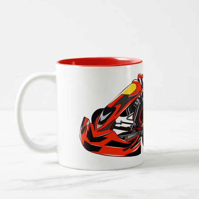 Kart racing cartoon illustration Two-Tone coffee mug (Left)