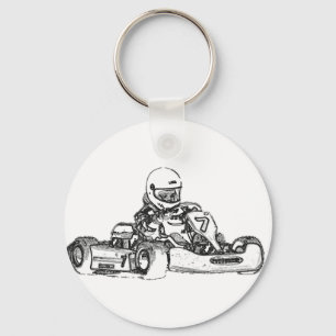 Kart Racing Pencil Sketch Key Ring