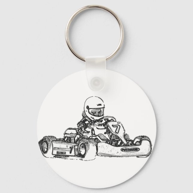 Kart Racing Pencil Sketch Key Ring (Front)