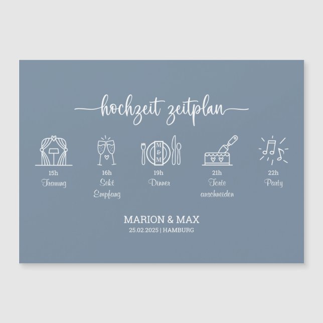 Kärtchen schedule wedding Dusty Blue 01 (Front)