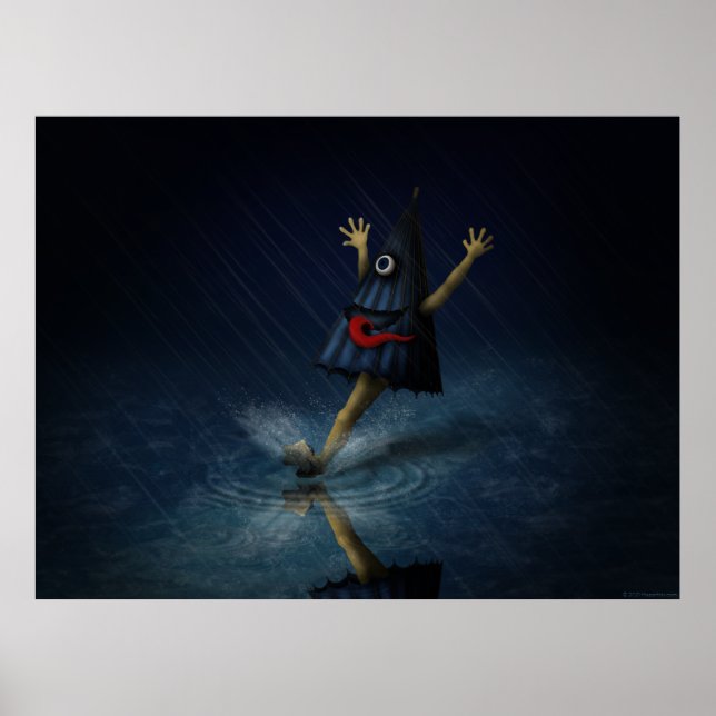 Kasa Obake Japanese Umbrella Ghost on a Rainy Day Poster (Front)